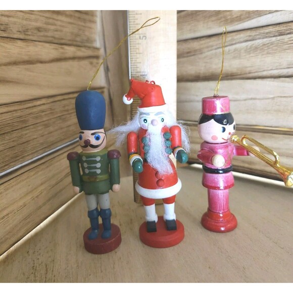 Vintage Nutcracker Wooden Soldiers Christmas Tree Ornaments 3.5 - 4"  Lot Of 3 - Picture 1 of 5